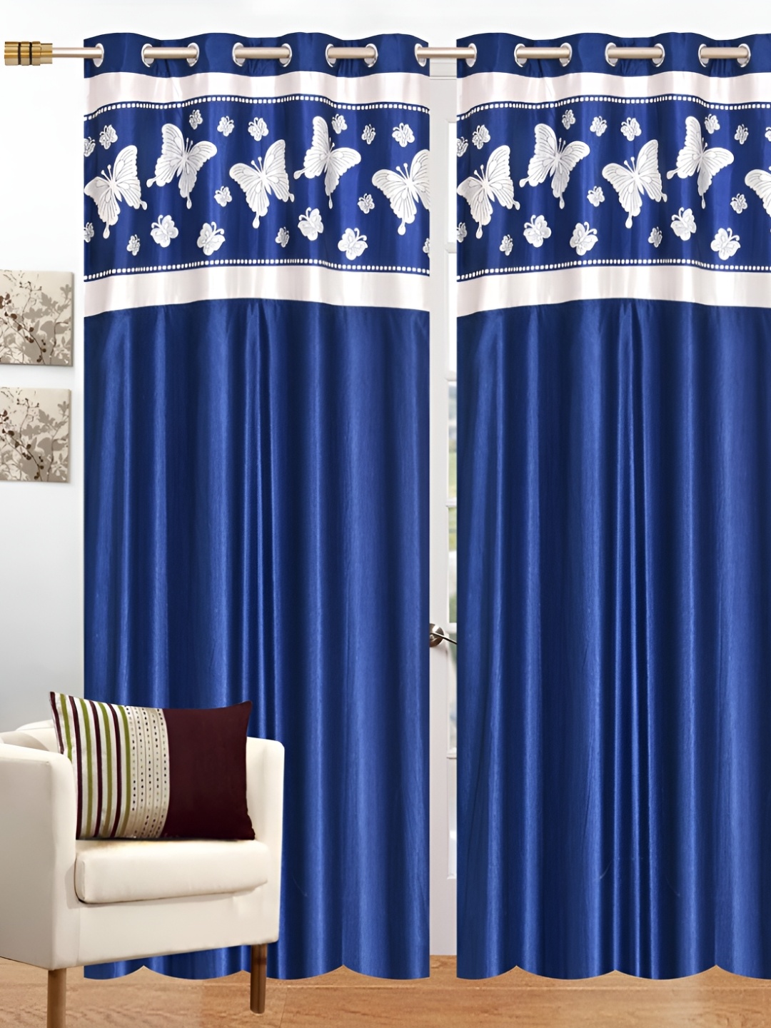 

Ville Style Blue & White 2 Pieces Room Darkening Door Curtains