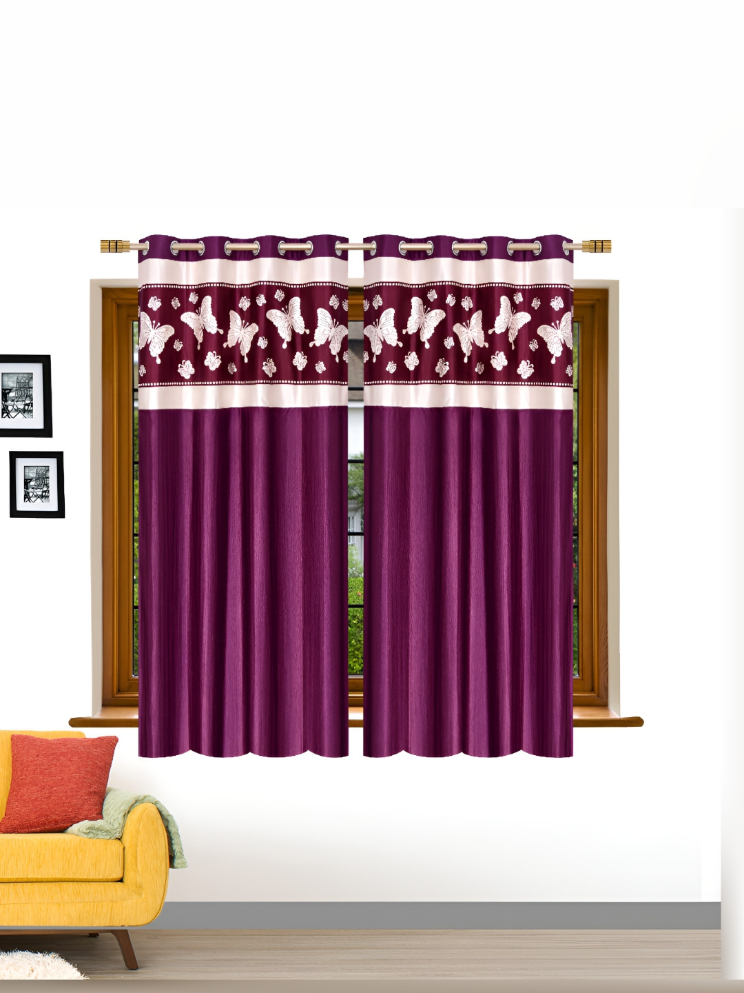

Ville Style Purple & White 2 Pieces Room Darkening Window Curtains