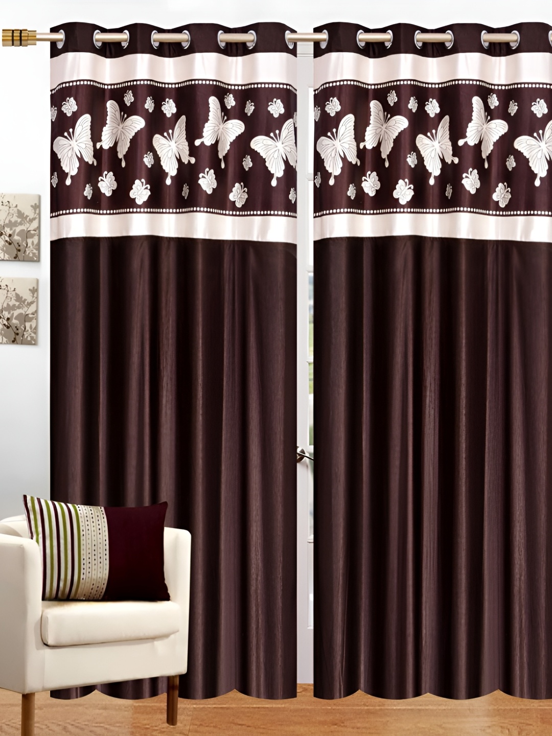 

Ville Style Brown & White 2 Pieces Room Darkening Door Curtains