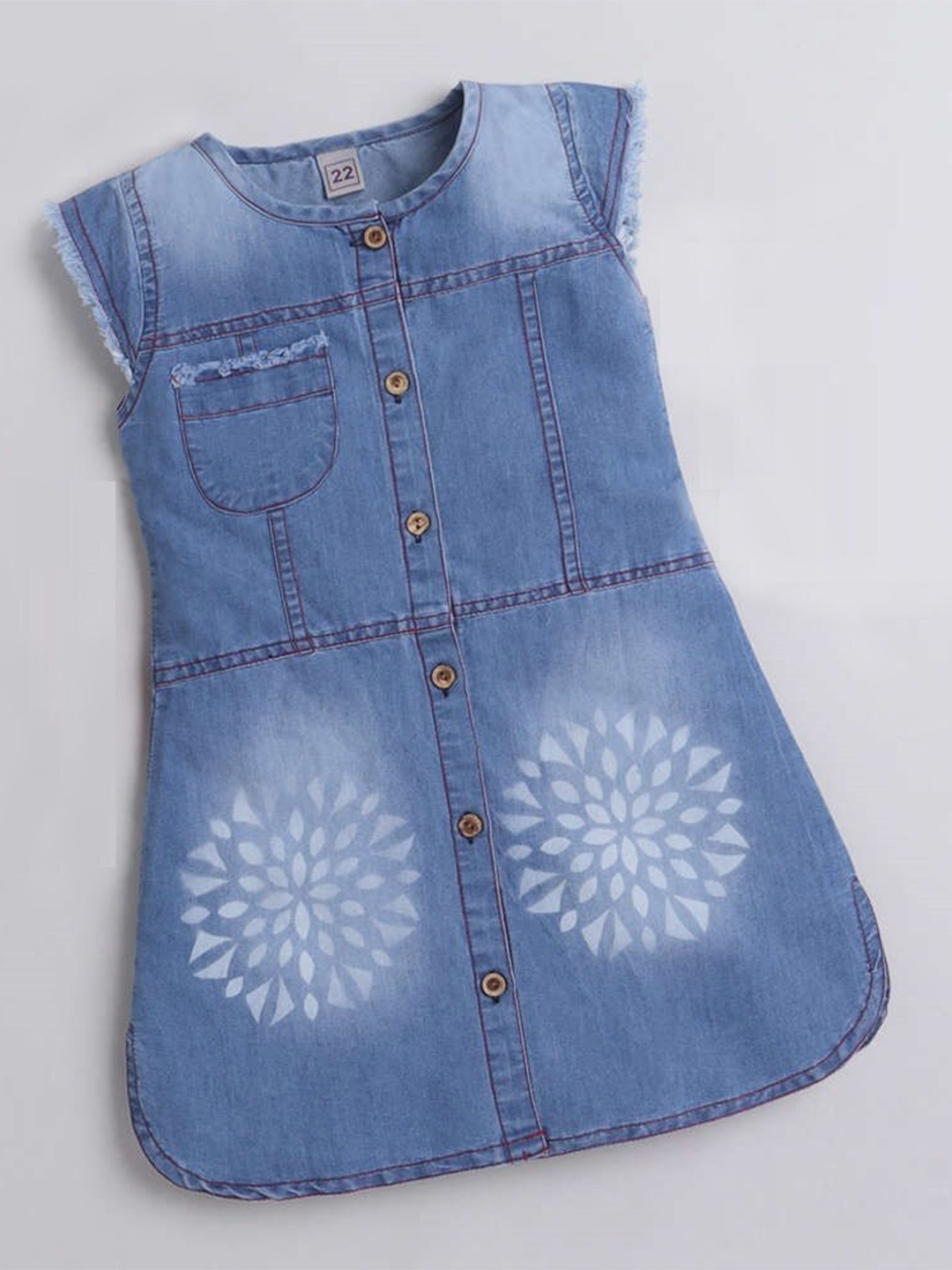 

The Magic Wand Girls Cap Sleeves Cotton Denim Shirt Style Dress, Blue