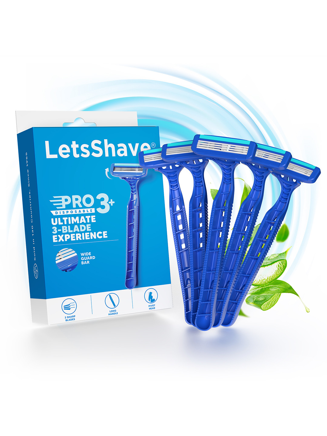 

LetsShave Set Of 5 Pro 3 Plus Disposable Razor, Black