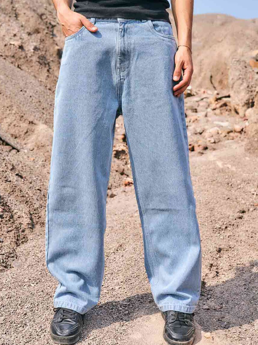 

Bonkers Corner Men Wide Leg Fit Mid-Rise Pure Cotton Jeans, Blue
