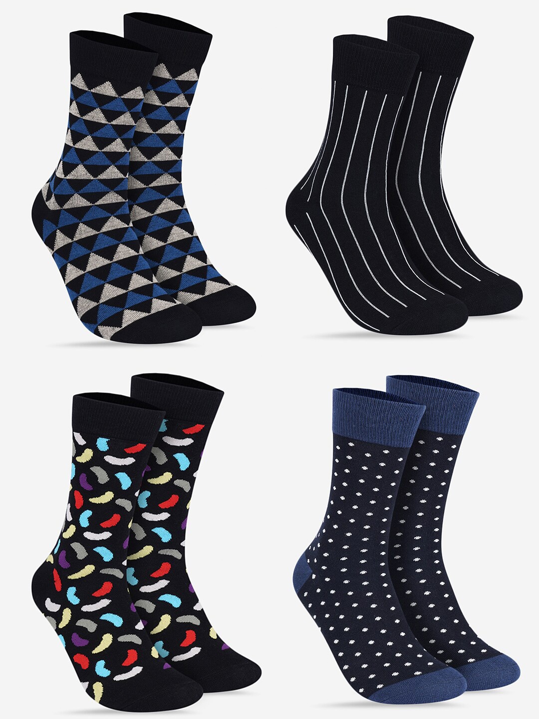 

TOFFCRAFT Unisex Pack Of 4 Patterned Calf Length Socks, Black