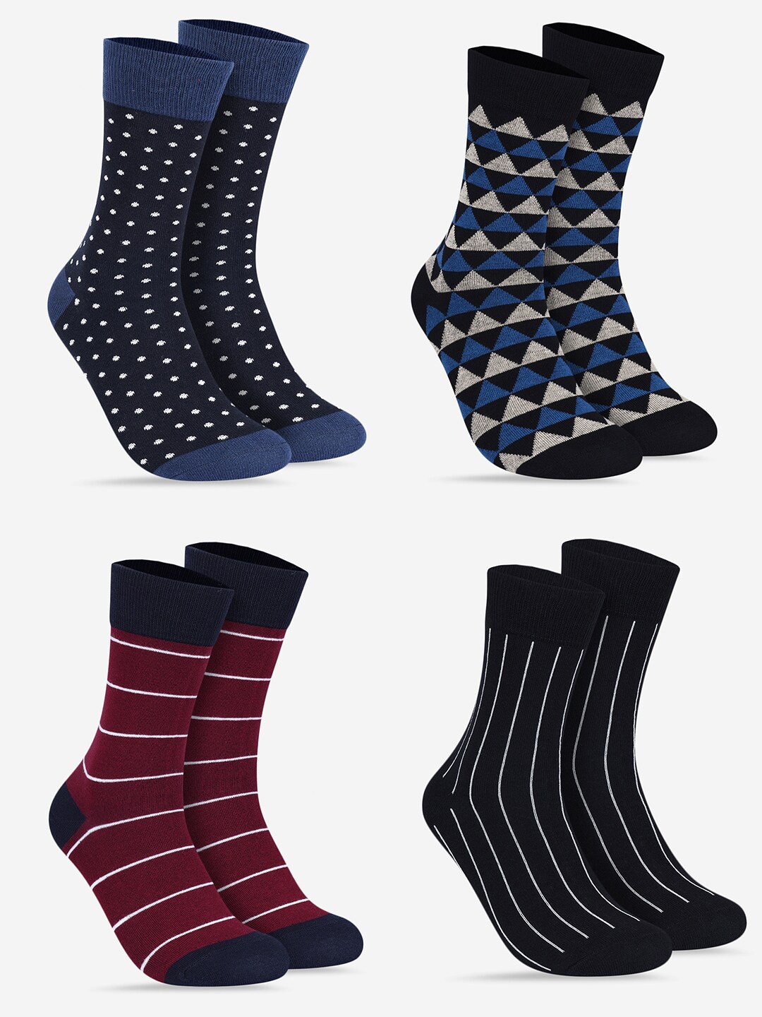 

TOFFCRAFT Unisex Pack Of 4 Patterned Calf Length Socks, Black
