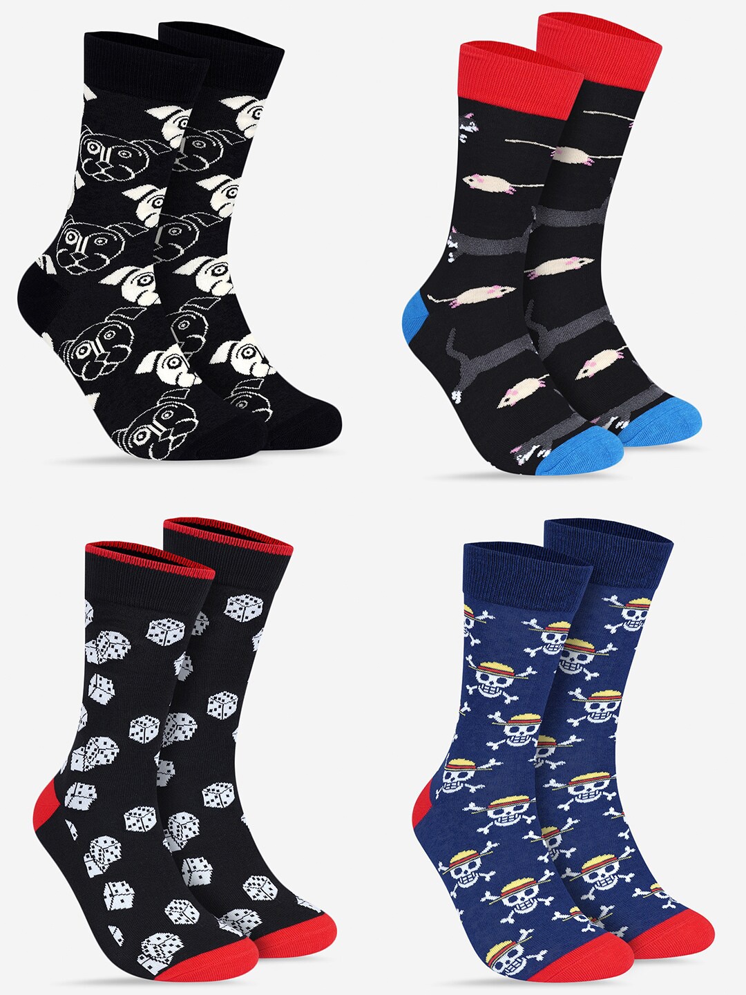 

TOFFCRAFT Unisex Pack Of 4 Patterned Calf Length Socks, Black