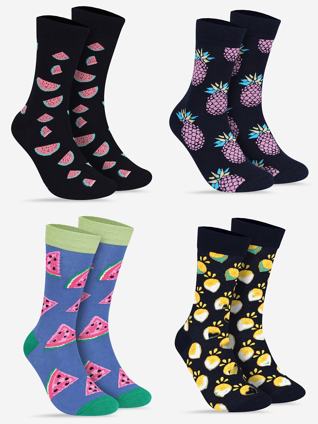 

TOFFCRAFT Unisex Pack Of 4 Patterned Calf Length Socks, Black