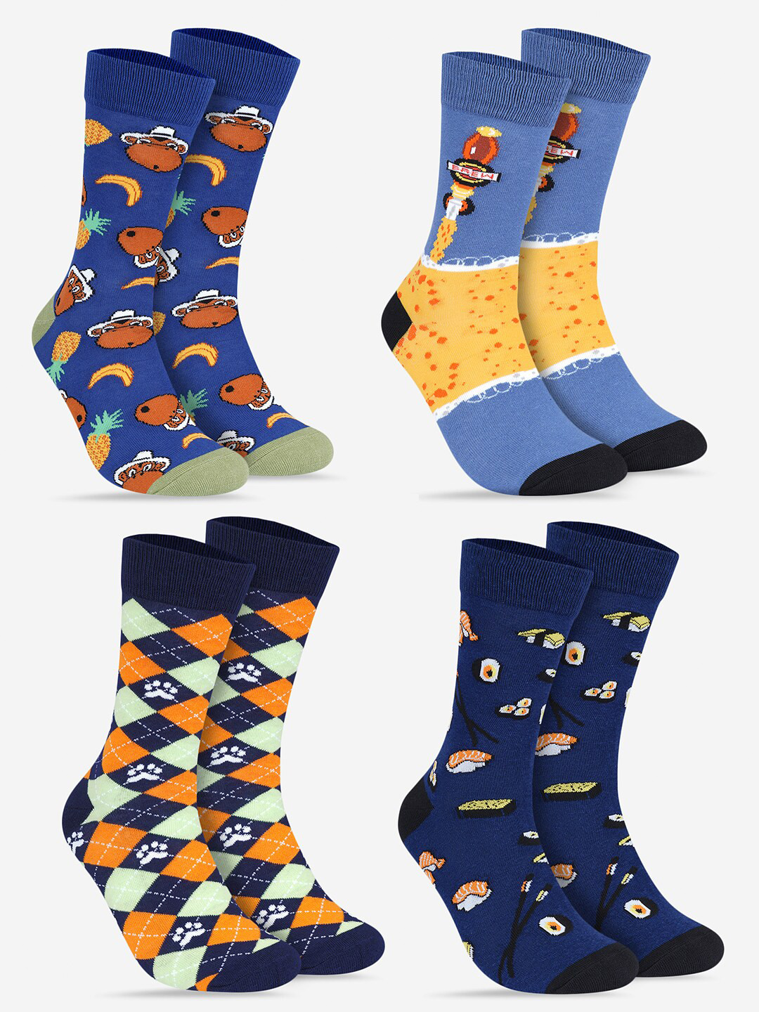 

TOFFCRAFT Pack Of 4 Patterned Calf Length Socks, Blue