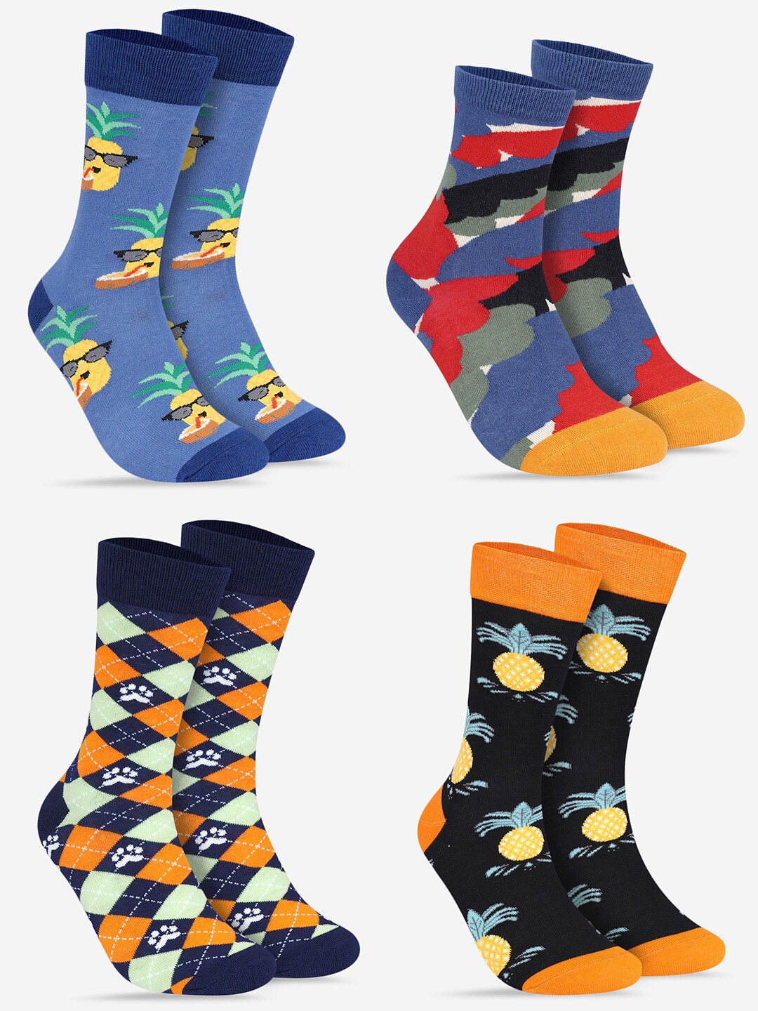 

TOFFCRAFT Pack Of 4 Patterned Calf Length Socks, Blue