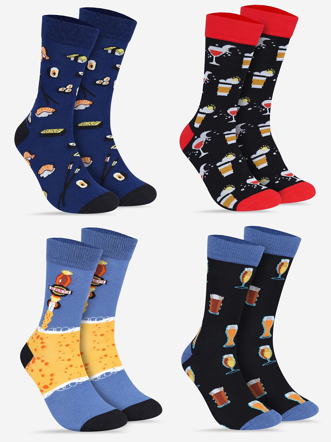

TOFFCRAFT Pack Of 4 Patterned Calf Length Socks, Blue
