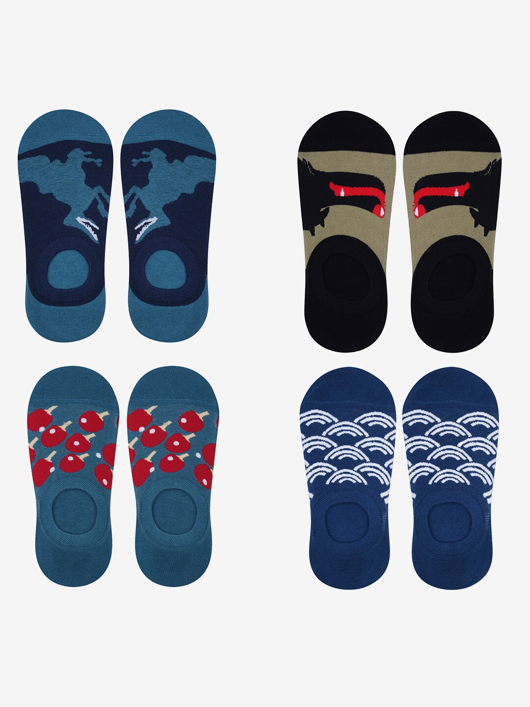 

TOFFCRAFT Pack Of 4 Patterned Shoe Liner Socks, Blue