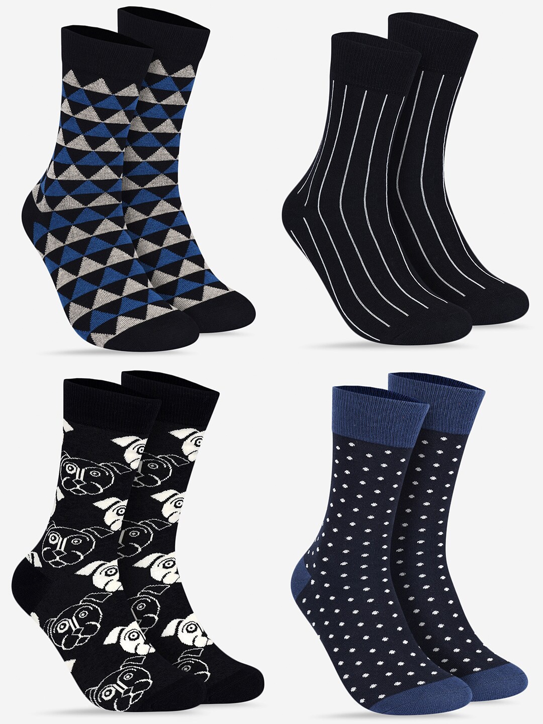 

TOFFCRAFT Pack Of 4 Patterned Calf Length Socks, Blue