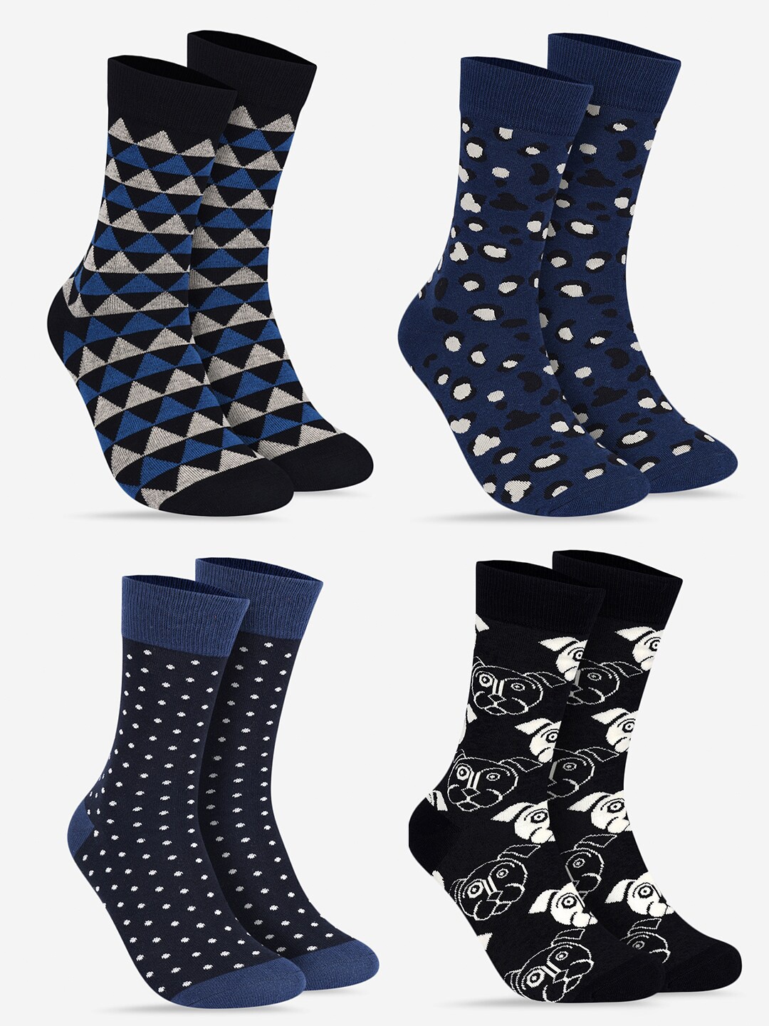 

TOFFCRAFT Pack Of 4 Patterned Calf Length Socks, Blue