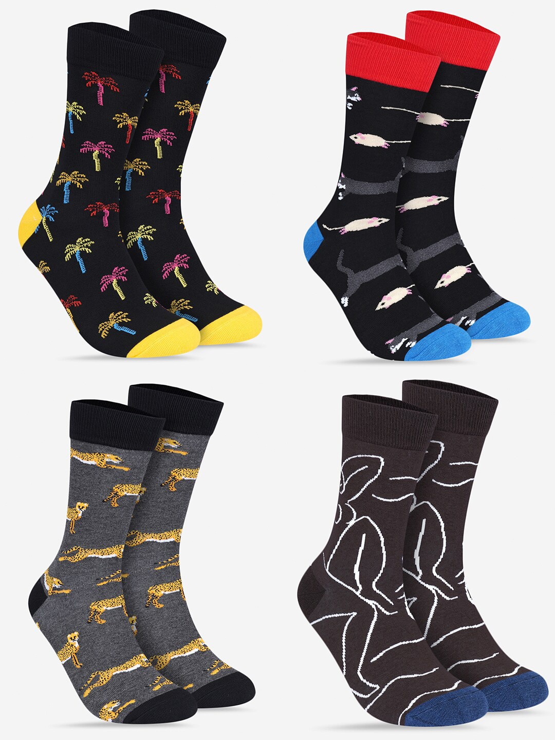 

TOFFCRAFT Pack Of 4 Patterned Calf Length Socks, Black