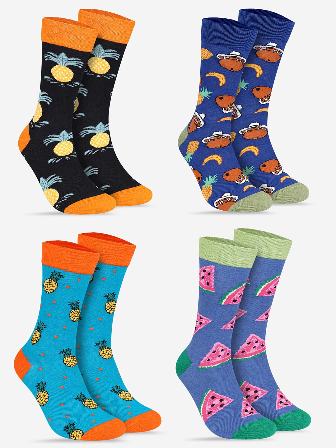 

TOFFCRAFT Unisex Pack Of 4 Patterned Calf Length Socks, Blue