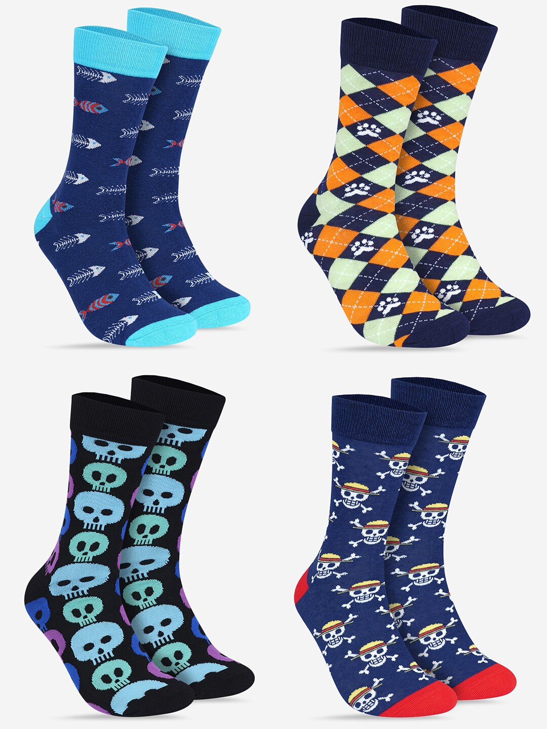 

TOFFCRAFT Unisex Pack Of 4 Patterned Calf Length Socks, Blue