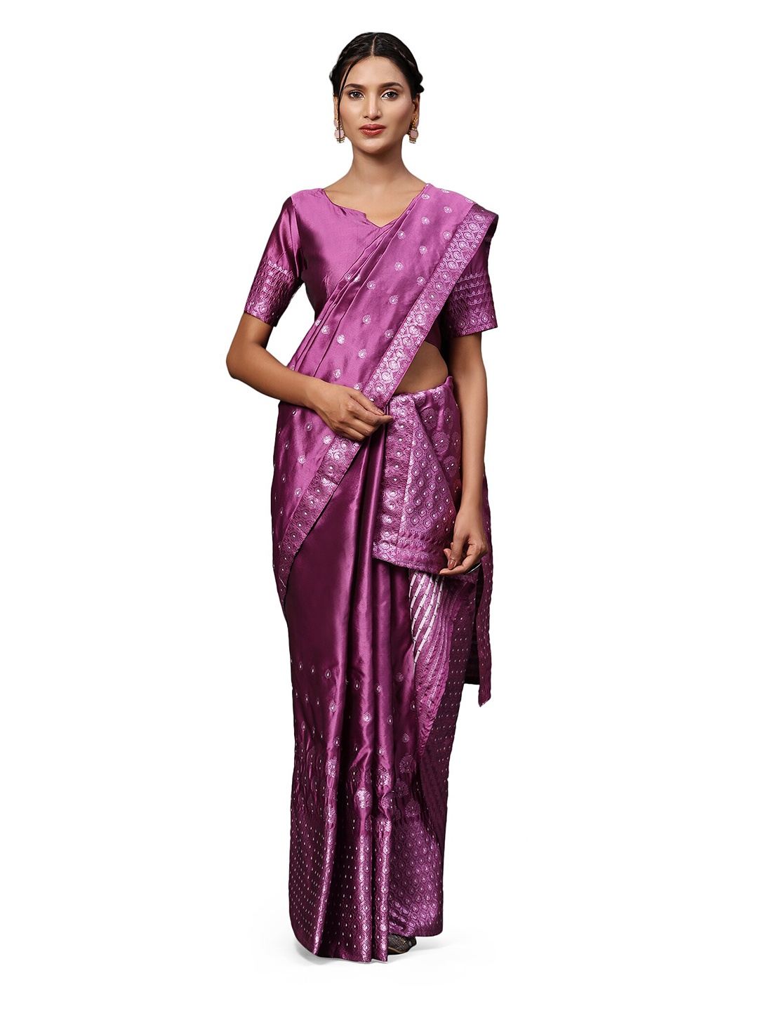 

GoStyle Purple Embellished Zari Banarasi Saree