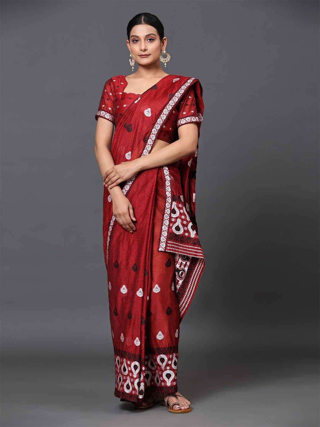 

GoStyle Mekhela Ethnic Motifs Silk Cotton Assamese saree, Maroon