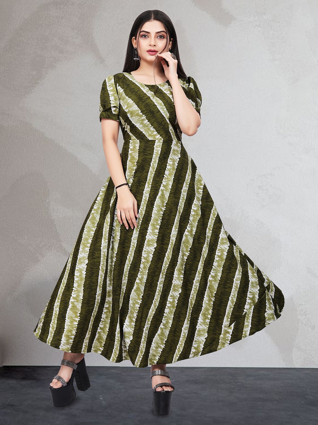 

N N ENTERPRISE Printed Maxi Dresses, Olive