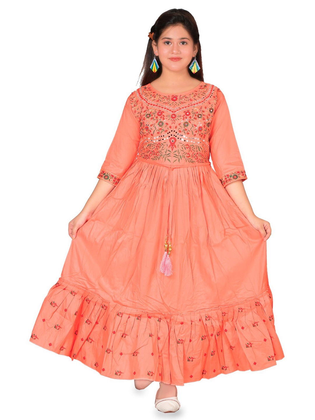 

BAESD Girls Floral Embroidered Maxi Dress, Peach