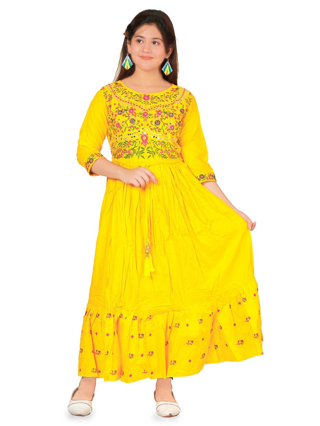 

BAESD Girls Floral Embroidered Maxi Dress, Yellow