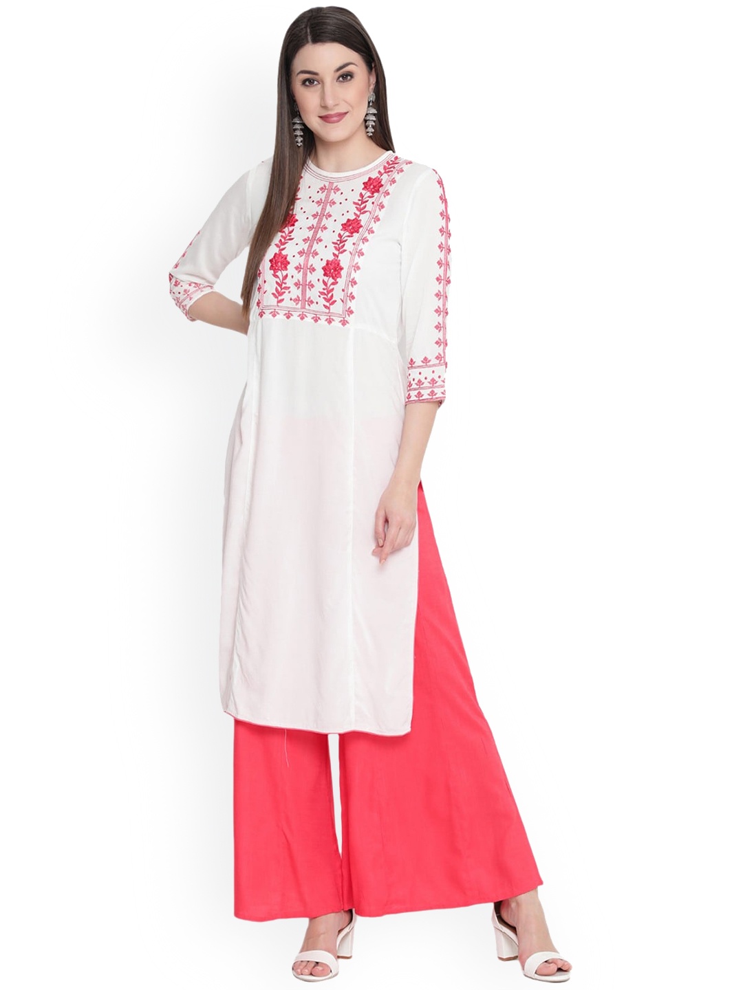 

SAVI Embroidered Kurta With & Trousers Set, White