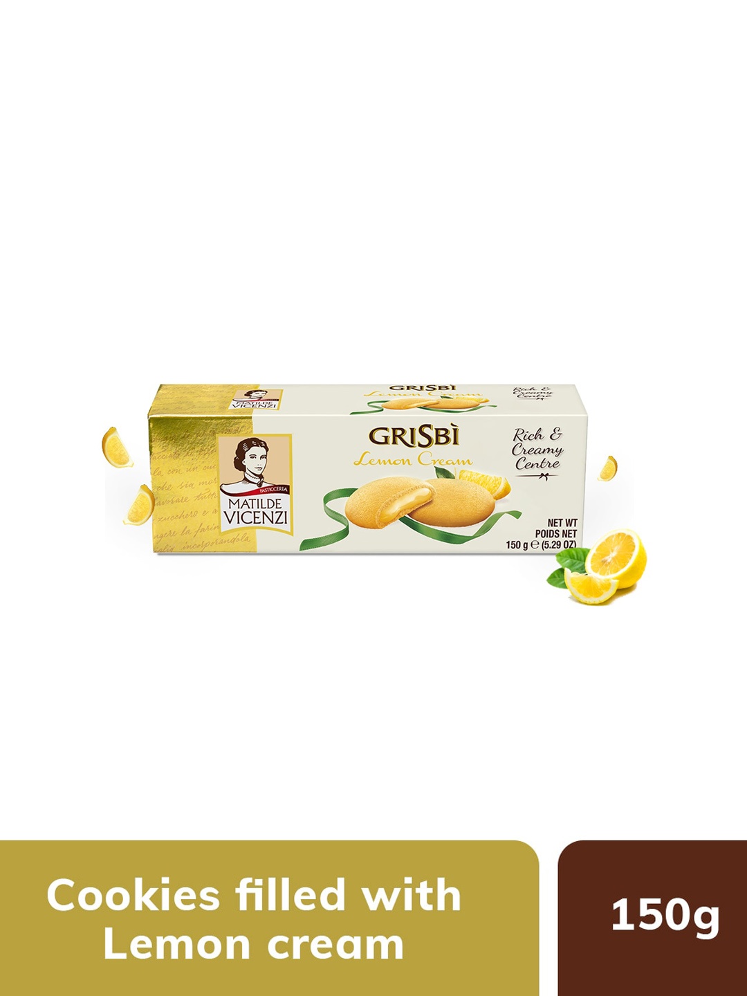 

Matilde Vicenzi Grisbi Pastry Cookies Filled With Lemon Cream Cookies- 150gm, Coffee brown