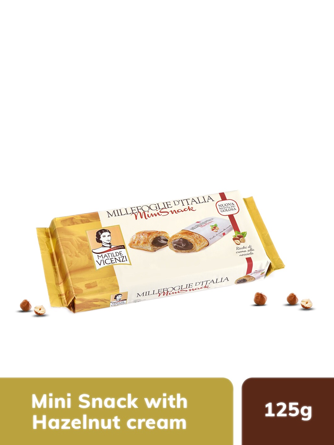 

Matilde Vicenzi Set Of 5 Minisnack With Hazelnut Cream Cookies- 125gms Each, Coffee brown