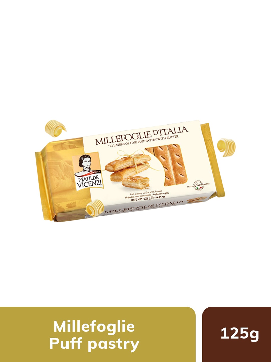 

Matilde Vicenzi Millefoglie Puff Pastry Cookies 125 gms, Coffee brown