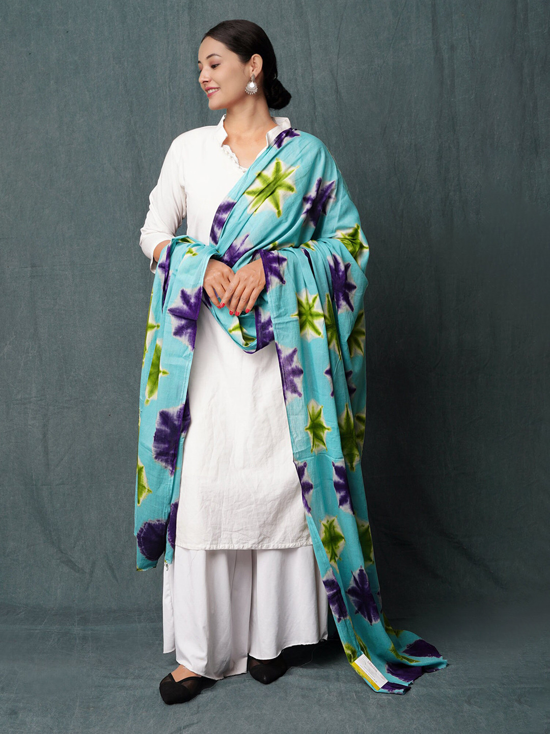 

Unnati Silks Tie- Dye Printed Pure Cotton Dupatta, Blue