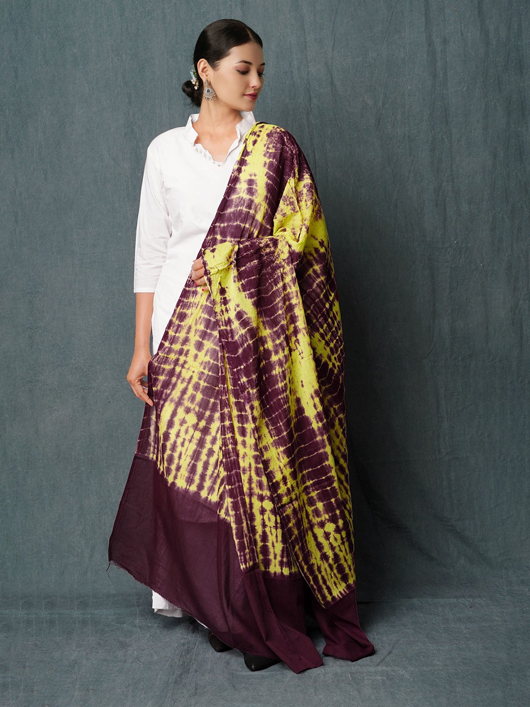 

Unnati Silks Tie & Dye Printed Shibori Pure Cotton Dupatta, Green
