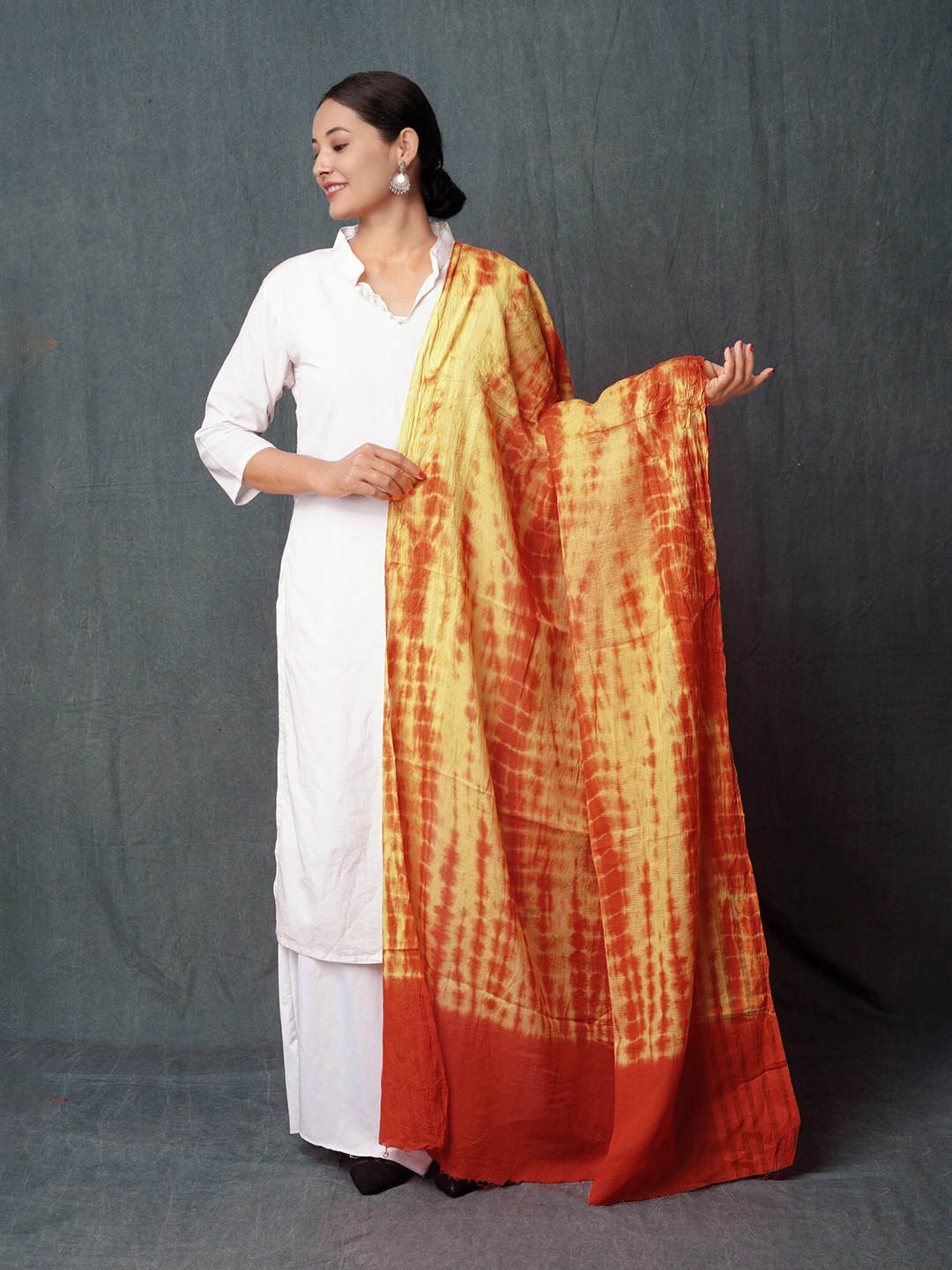 

Unnati Silks Tie & Dye Printed Shibori Pure Cotton Dupatta, Orange