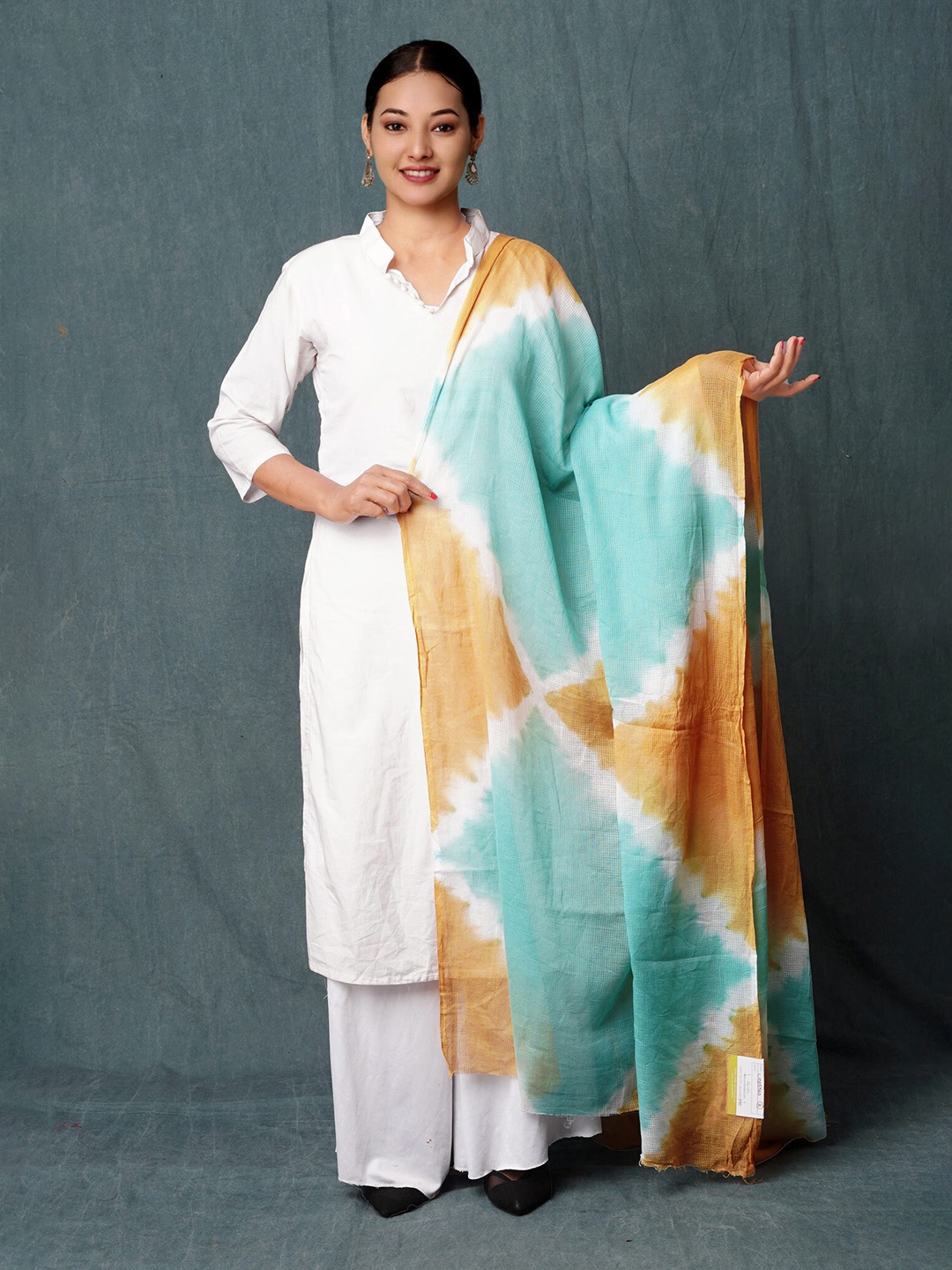 

Unnati Silks Tie & Dye Printed Shibori Pure Cotton Dupatta, Blue