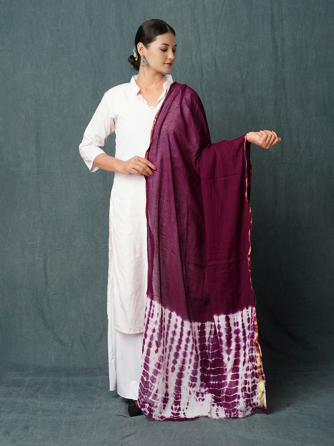 

Unnati Silks Tie and Dye Printed Pure Cotton Shibori Dupatta, Purple