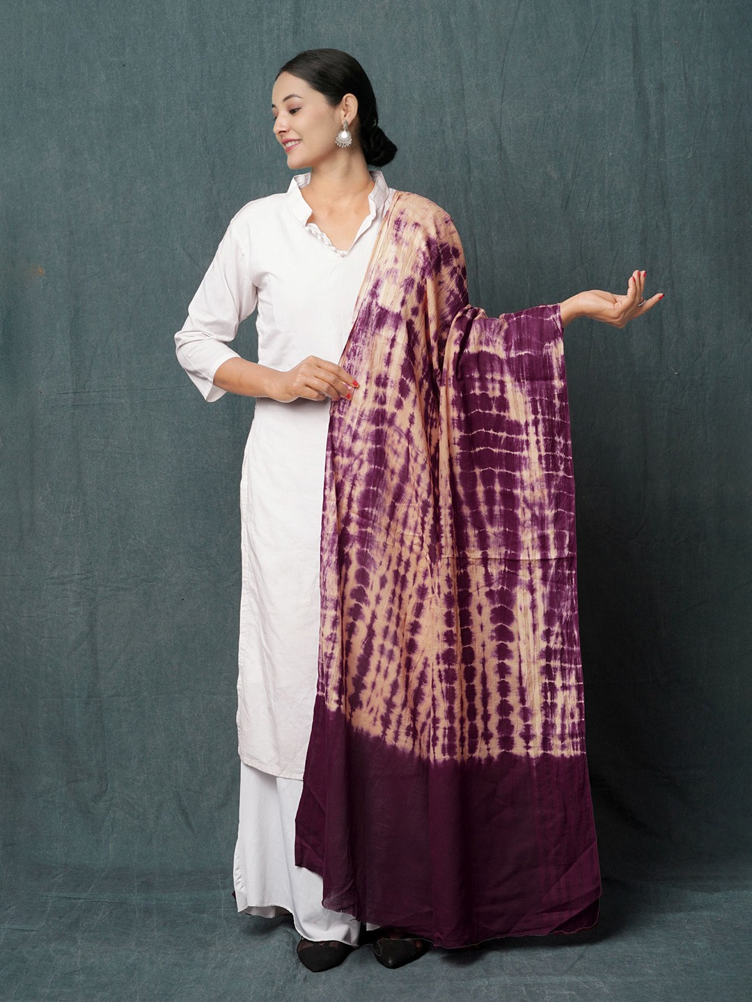 

Unnati Silks Tie and Dye Printed Pure Cotton Shibori Dupatta, Purple