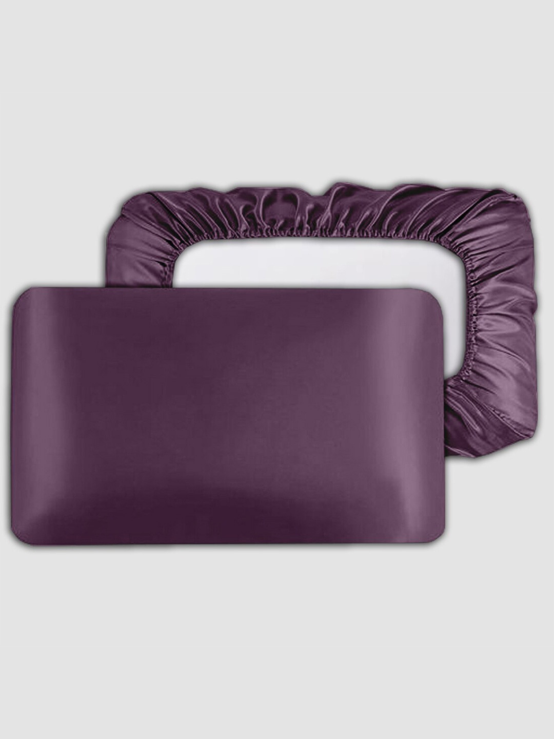 

ME & YOU Purple 3 Pieces Satin Silk Pillow Covers with Sleeping Cap