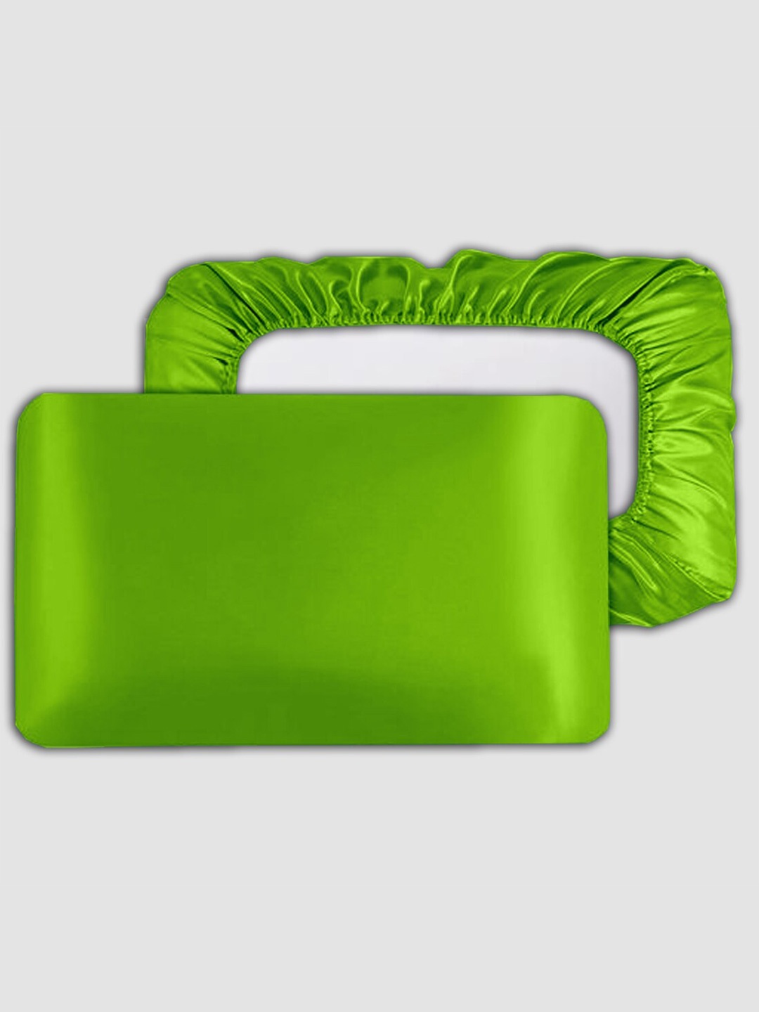 

ME & YOU Green 3 Pieces Satin Silk Pillow Covers with Sleeping Cap