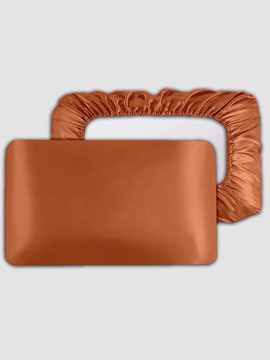 

ME & YOU Brown 3 Pieces Satin Pillow Covers with Sleeping Cap