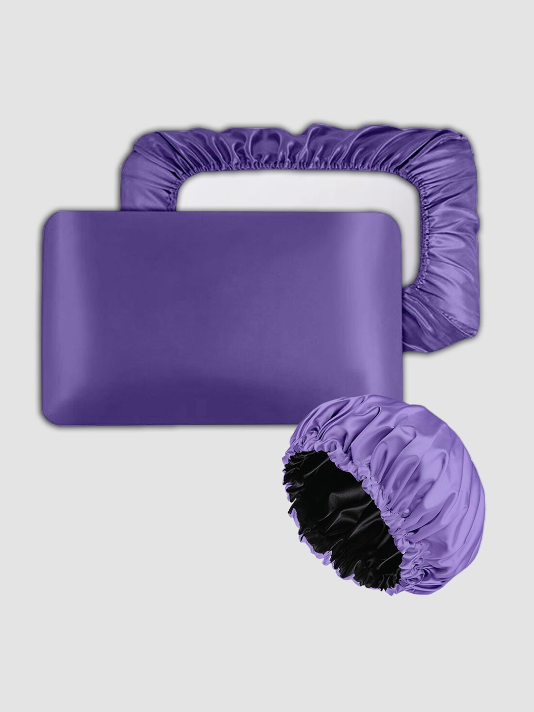 

ME & YOU Purple 3 Pieces Satin Silk Pillow Cover With Sleeping Cap