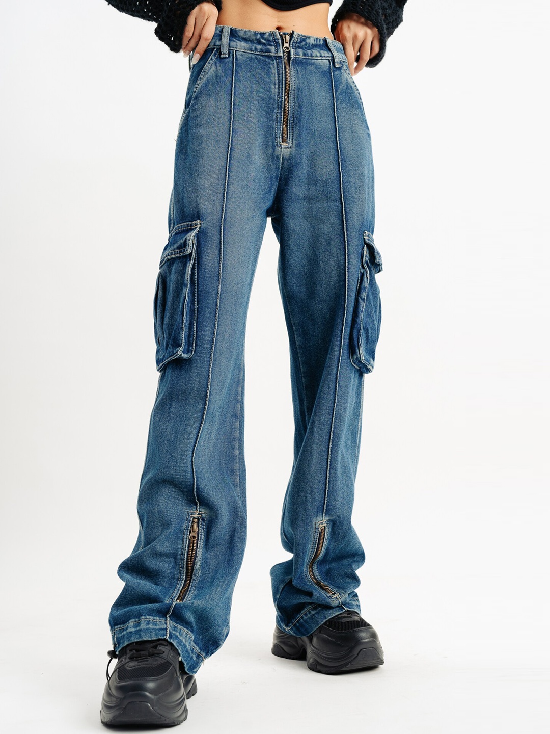 

FREAKINS Women Straight Fit High-Rise Clean Look Jeans, Blue
