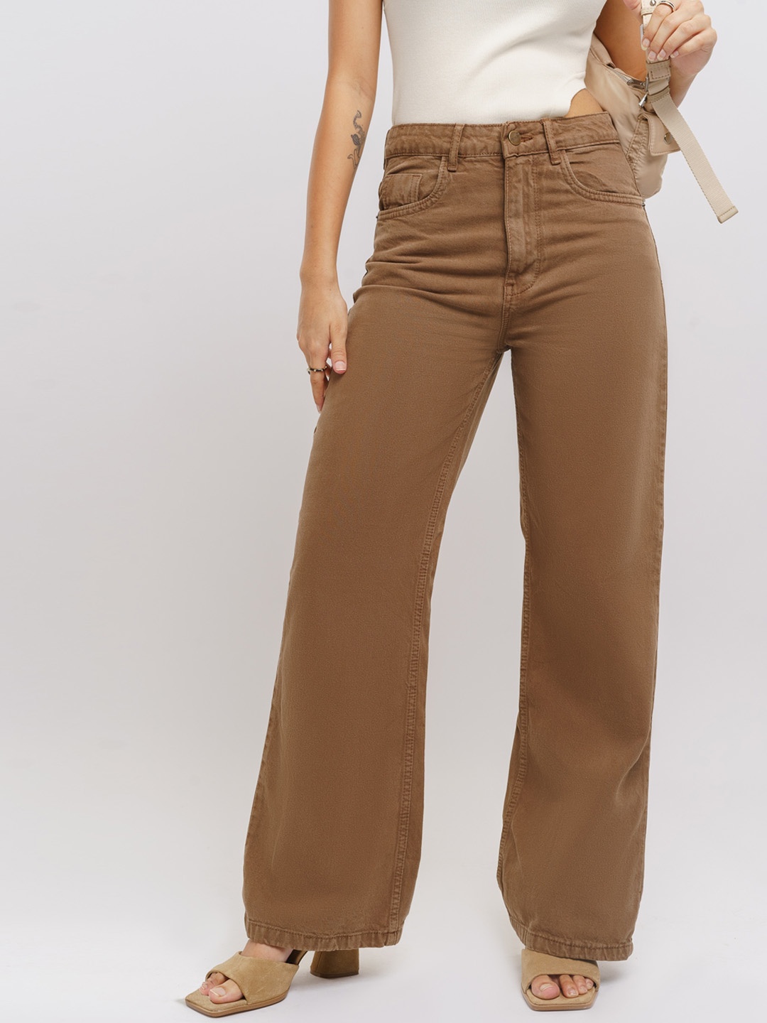 

FREAKINS Women Wide Leg High-Rise Jeans, Brown