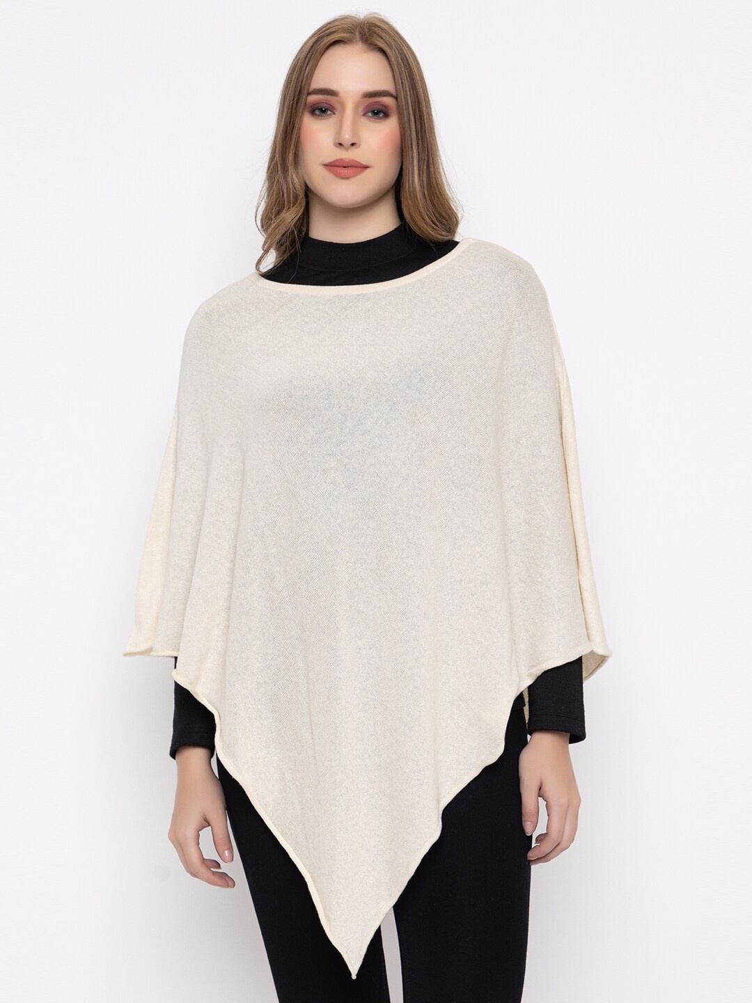 

513 Round Neck Acrylic Poncho, Cream