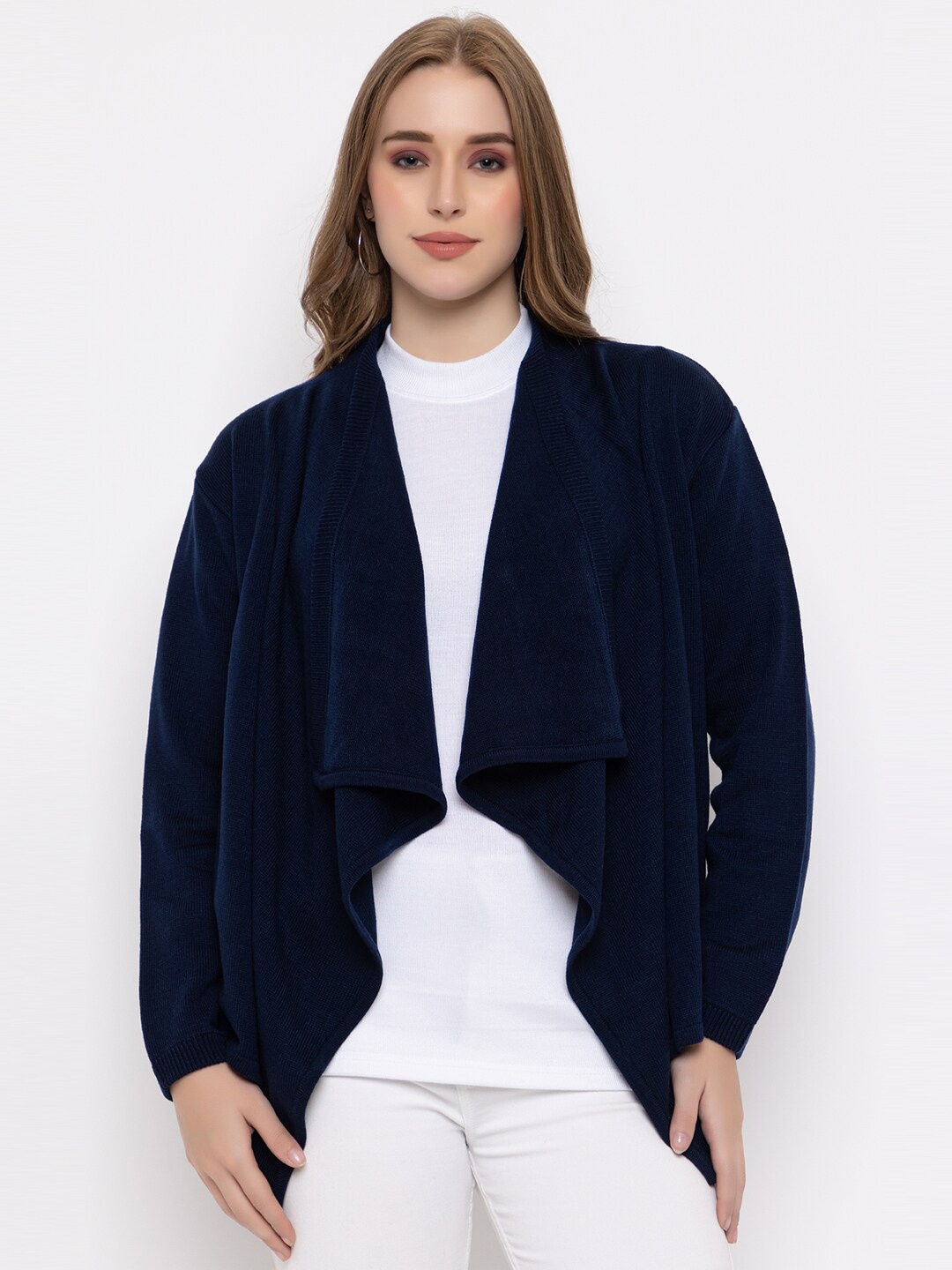 

513 Acrylic Front-Open Poncho, Navy blue