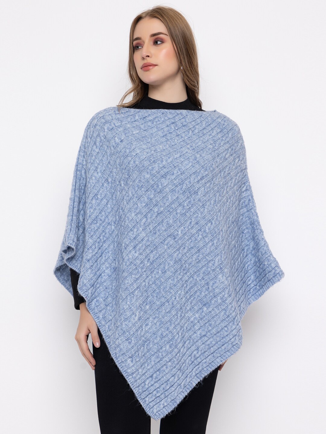 

513 Self Design Acrylic Poncho, Blue