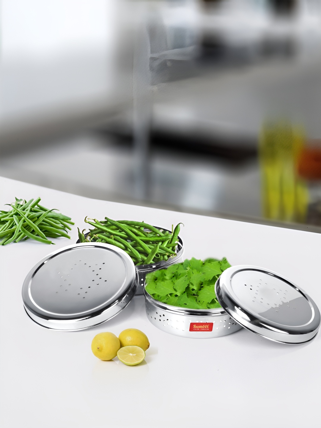 

Sumeet Silver Toned 2 Pieces Stainless Steel Puri Dabbas