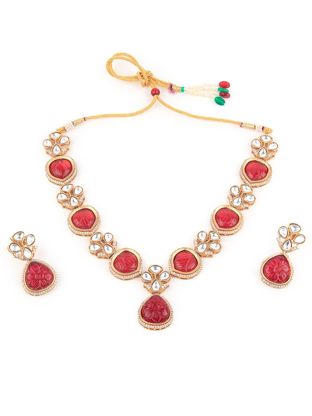 

ODETTE Gold Plated Kundan Studded Jewellery Set