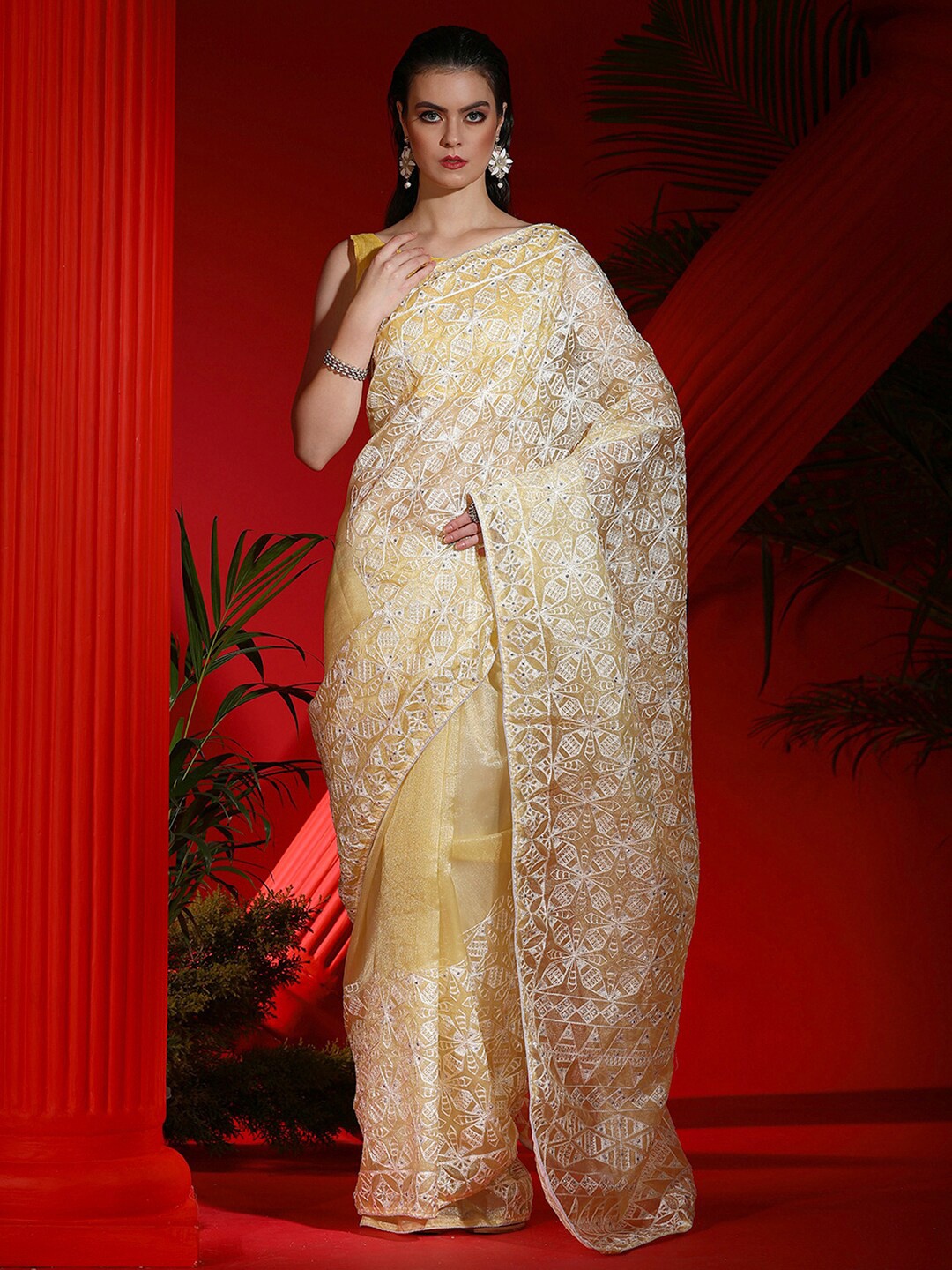 

Mitera Embellished Organza Designer Saree, Yellow