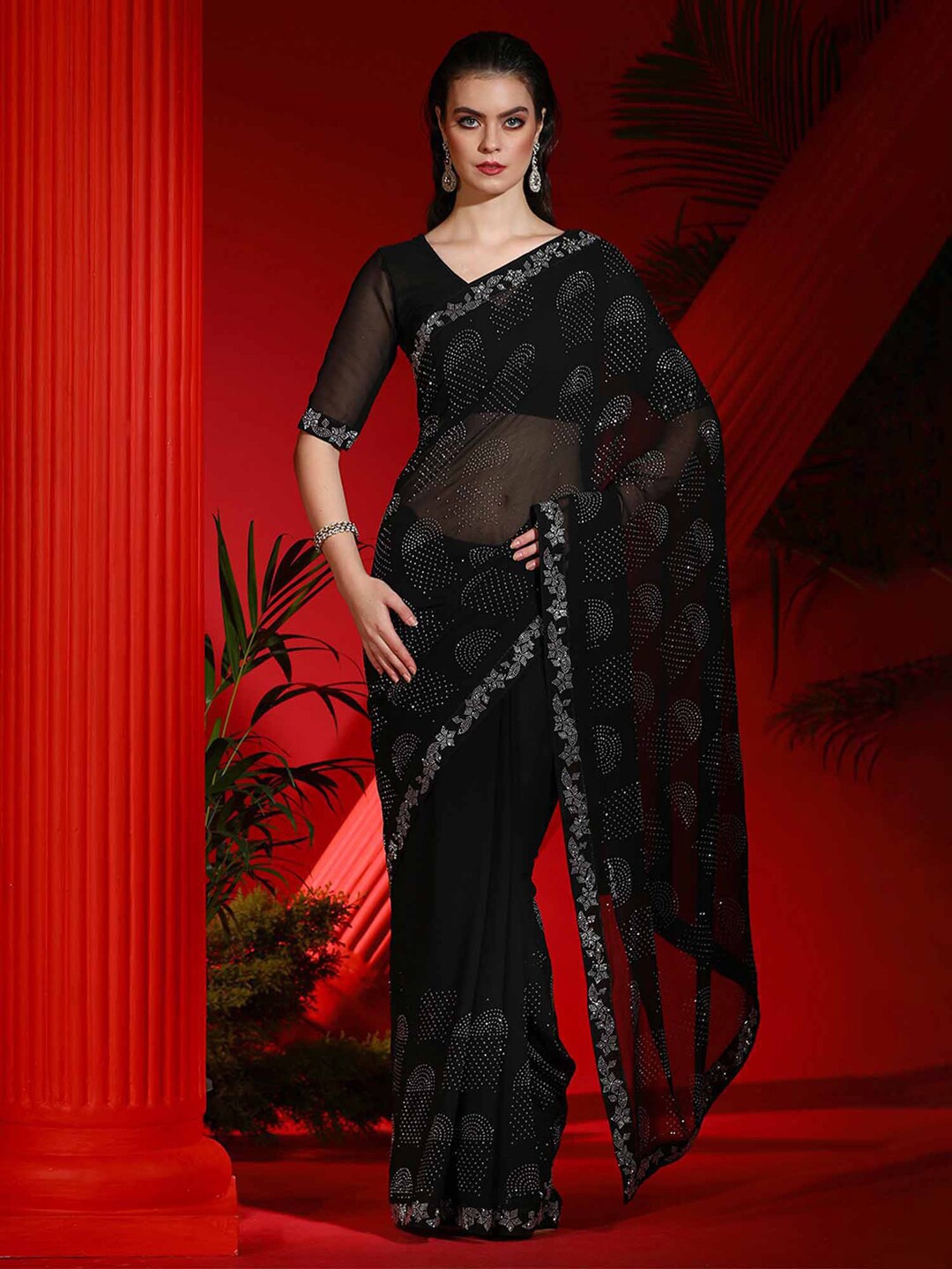 

Mitera Embellished Pure Georgette Saree, Black