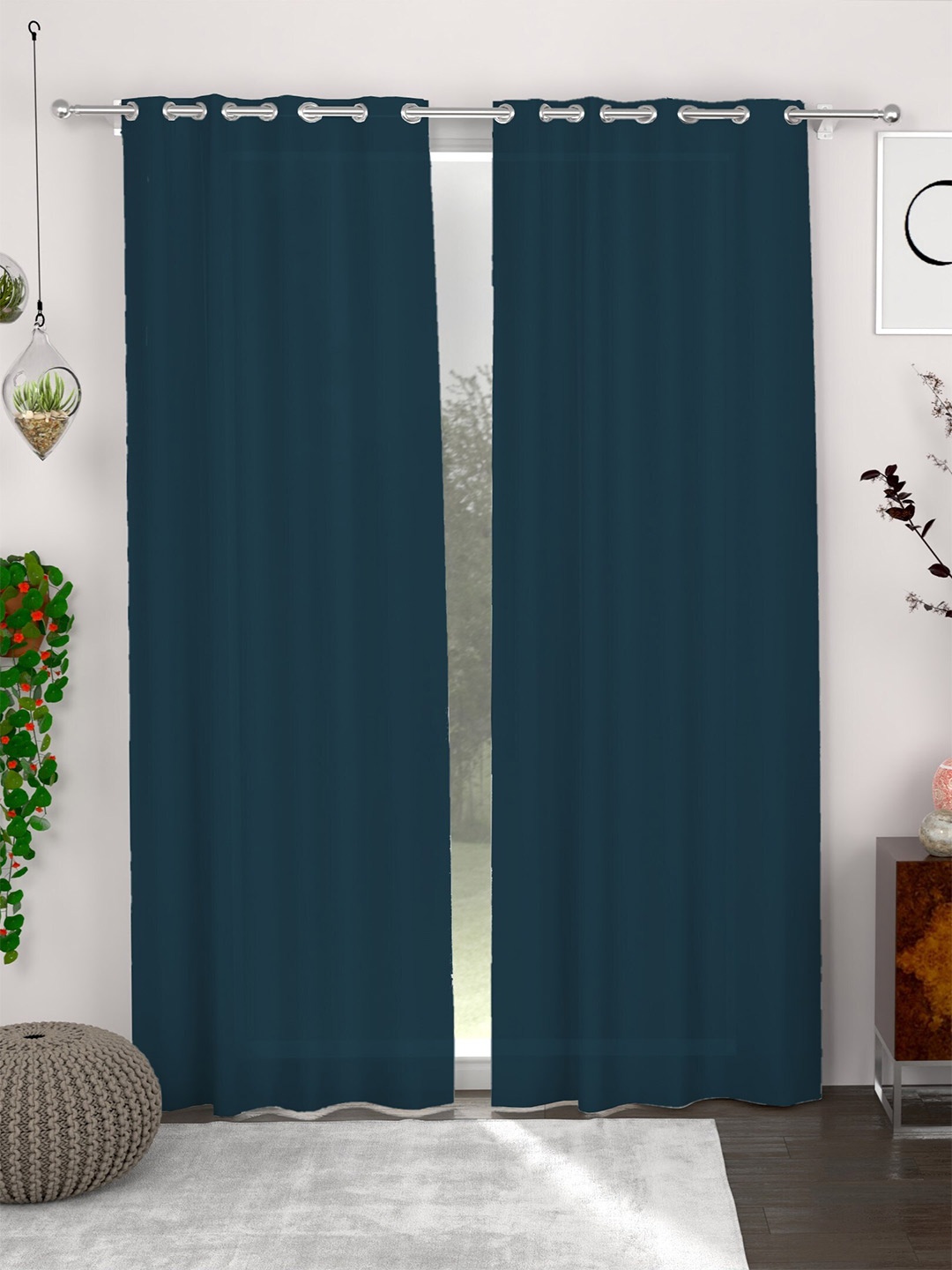 

CHHAVI INDIA Navy Blue 2 Pieces Room Darkening Door Curtains