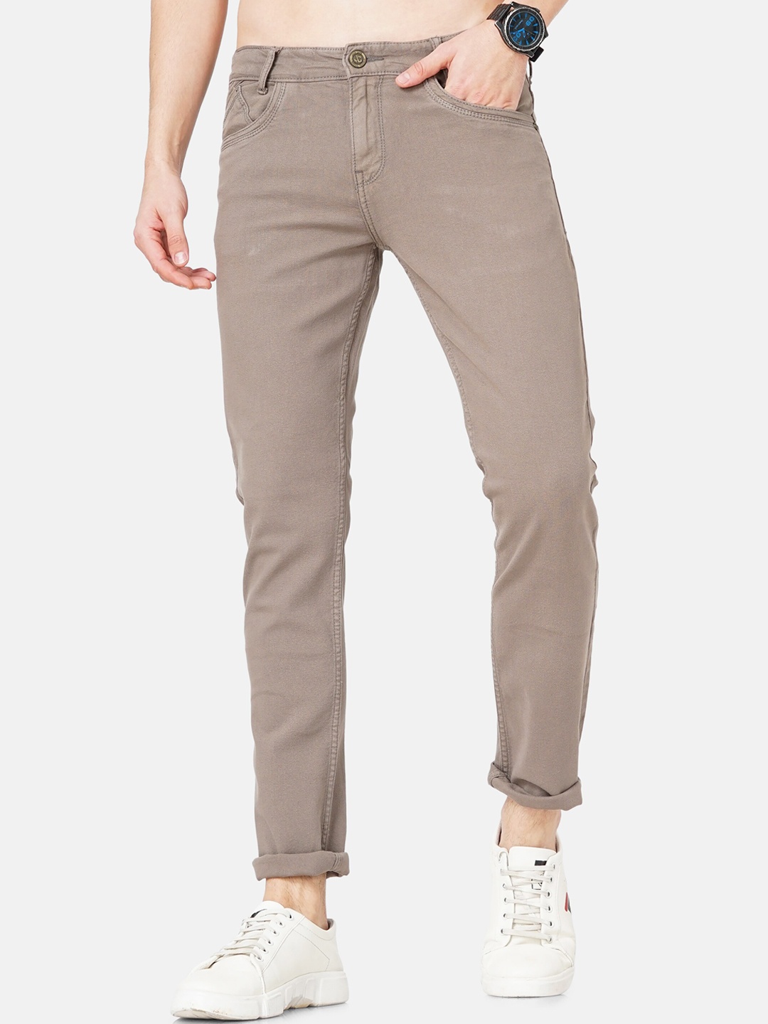 

Jean Cafe Men Jean Slim Fit Clean Look Jeans, Brown