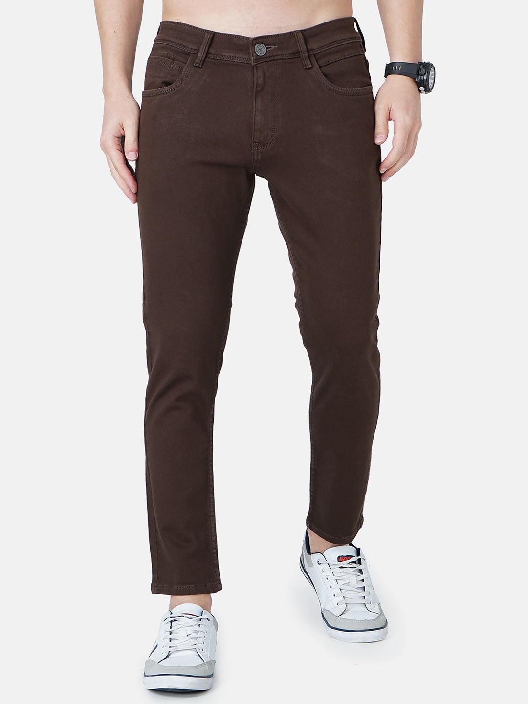 

Jean Cafe Men Jean Super Skinny Fit Clean Look Jeans, Coffee brown